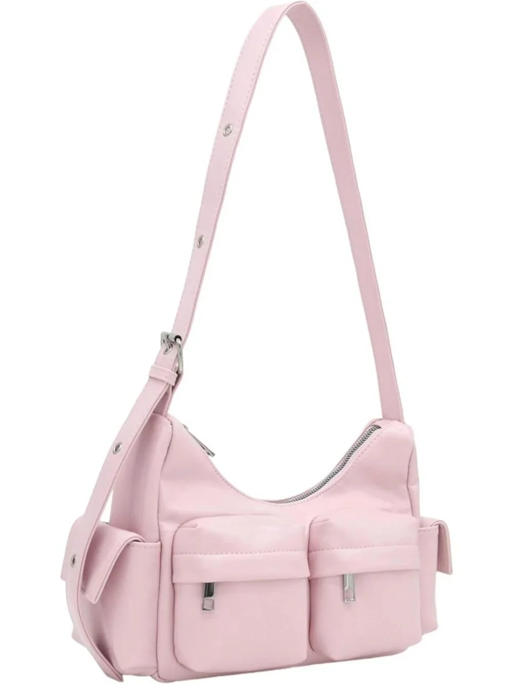 Glossy PU Leather Multi-Pocket Shoulder Bag for Women - Stylish & Versatile